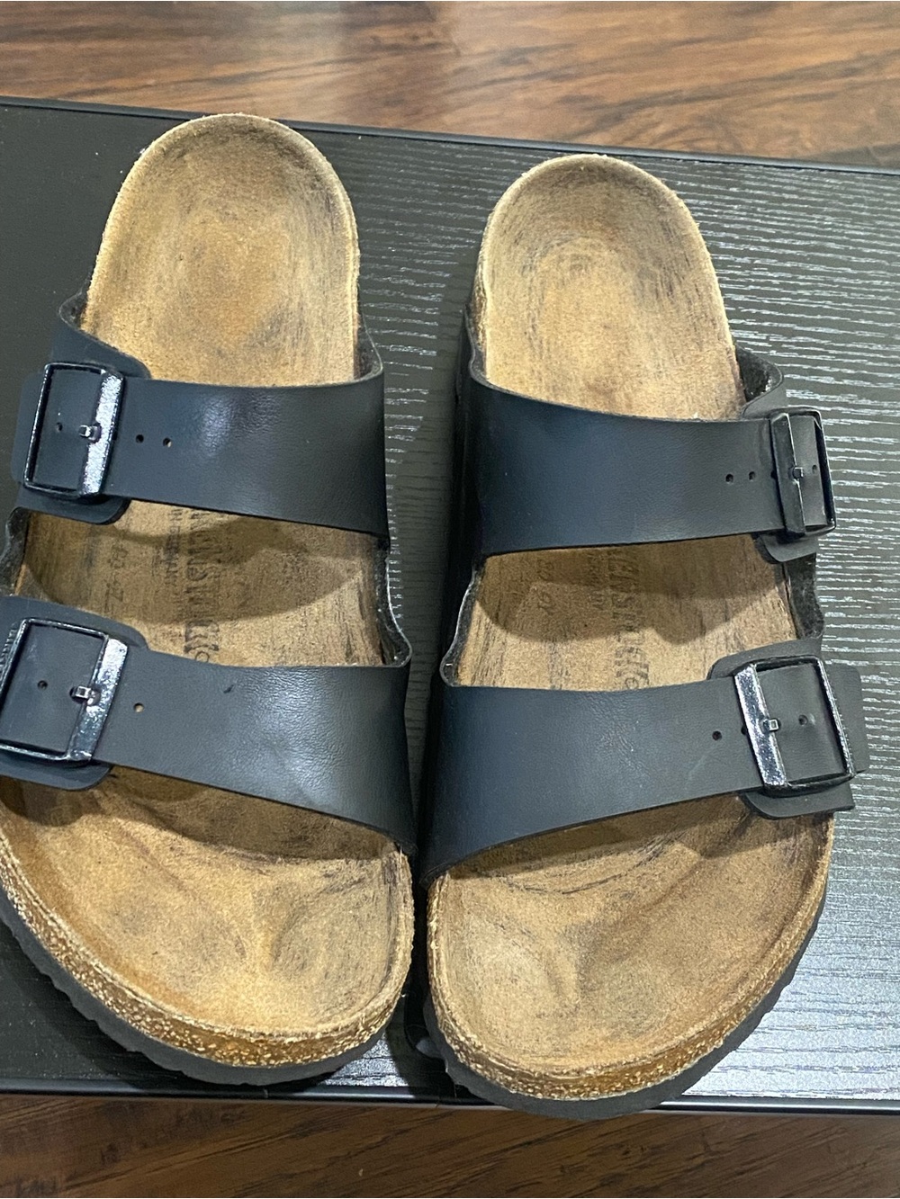 Birkenstock Black Slide Sandal with Embossed Logo